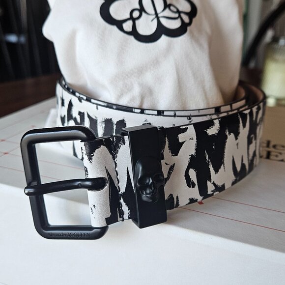 Alexander McQueen Black/White Skull Buckle Belt (M/L)